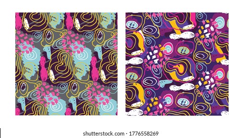 Abstract hand drawn doodle template design elements. Abstract splash banner set. Pattern background art.