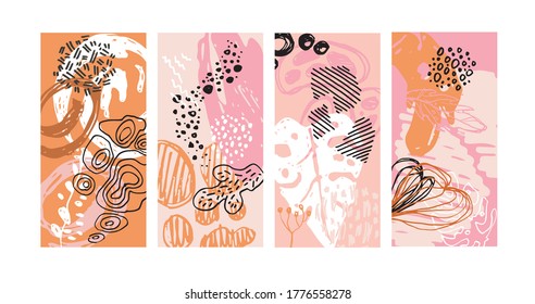 Abstrakte handgezeichnete Designelemente von Doodle-Vorlagen. Abstrakter Splash-Banner-Set. Muster-Hintergrundkunst.