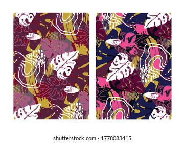 Abstract hand drawn doodle template design elements. Abstract splash banner set. Pattern background art.