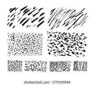 Resumen conjunto de arte de pincel de plantilla de doodle dibujado a mano. Elementos de diseño de plantilla.