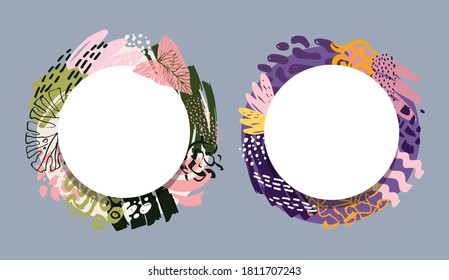 Abstract hand drawn doodle template design art. Autumn pattern background. Fall template abstract poster banner.