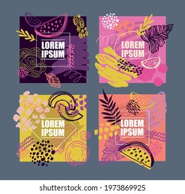 Abstract hand drawn doodle template design art. Autumn pattern background. Fall template abstract poster banner.