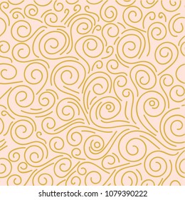 Abstract hand drawn doodle thin line wavy seamless pattern. Curly linear messy background. Vector illustration.