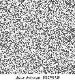 Abstract hand drawn doodle thin line wavy seamless pattern. Curly linear messy background. Vector illustration.