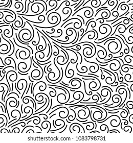 Abstract hand drawn doodle thin line wavy seamless pattern. Curly linear messy background. Vector illustration.