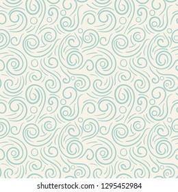 Abstract hand drawn doodle thin line wavy seamless pattern. Curly linear messy background. Vector illustration. 