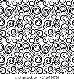 Abstract hand drawn doodle thin line wavy seamless pattern. Curly linear messy background. Vector illustration.   
