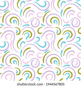 Abstract hand drawn doodle thin line wavy seamless pattern. Curly linear sky or sea messy background.