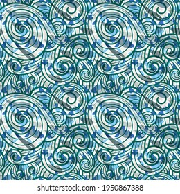 Abstraktes handgezeichnet doodle dünne Linie gewölbe nahtlose Muster. Kurz linearer Himmel oder chaotischer Hintergrund.