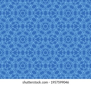 Abstract hand drawn doodle thin line curly seamless pattern. Swirl linear tile, grid background.