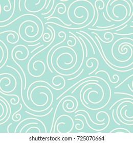 Abstract hand drawn doodle thin line wavy seamless pattern. Curly linear sky or sea messy background. Vector illustration.