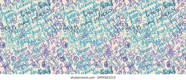 Abstract hand drawn doodles imitating pen written text. Vector seamless grunge pattern. For background, postcard, poster, print, greeting card.