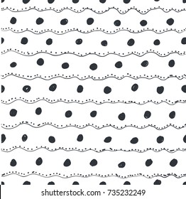 Abstract hand drawn dots and lines seamless pattern, vector illustration