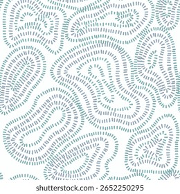 Abstract hand drawn dotted geometric wavey line seamless pattern. green and dark purple dot pattern on white background.