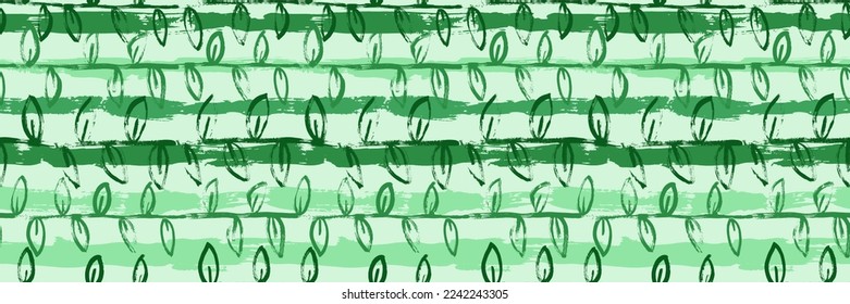 Abstract Hand Drawn Dry Brush Vector Seamless Leaves Pattern