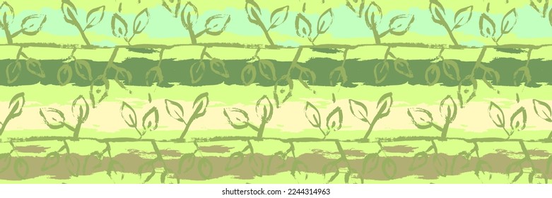 Abstract Hand Drawn Dry Brush Vector Seamless Leaves Pattern