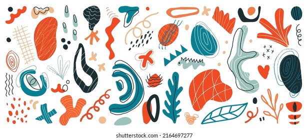 Abstract hand drawn element vector set. Contemporary modern organic shape doodle design collection for background, wallpaper, wall arts, fabric and prints.