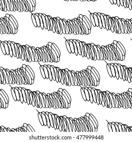 Abstract hand drawn elements. Doodles. Monochrome seamless pattern. Strokes, lines, spirals.
