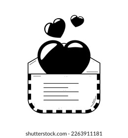 Abstract Hand Drawn Envelope With Hearts Doodle Concept Vector Design Outline Style On White Background Isolated Letter, Message, Mail, Cards, Posters