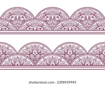 Abstract hand drawn ethnic nature tile stripes. Ornamental vector seamless borders