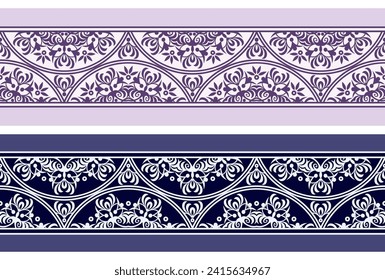 Abstract hand drawn ethnic nature tile stripes. Ornamental vector seamless borders set