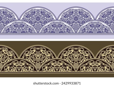 Abstract hand drawn ethnic nature tile stripes. Ornamental vector seamless borders set