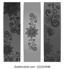 Abstract hand drawn ethnic pattern card set.