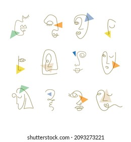 abstract hand drawn   Faces . one line drawings. Different  characters. Hand drawn trendy Vector illustration.
