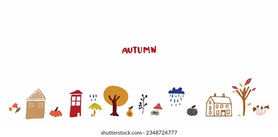 Abstract hand drawn fall template with fall elements for text invitations cards banner social media advertising