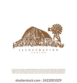 Abstract hand drawn farm building with windmill vector illustration