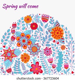 Abstract hand drawn floral background. Background with doodles.