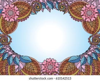 An abstract hand drawn floral frame