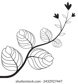 Abstract hand drawn floral leaves line art design.