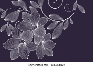 Diseño floral dibujado a mano con flores de lirio. Ilustración vectorial. Elemento para el diseño.