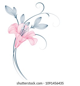 Abstract  hand drawn floral pattern with lily flowers. Vector illustration. Element for design.