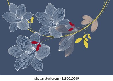 Abstract  hand drawn floral pattern and lily flowers  Vector illustration  Element for design 