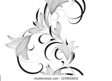 Abstract  hand drawn floral pattern with lily flowers. Vector illustration. Element for design.