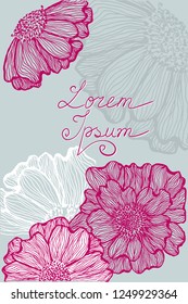 Abstract hand drawn floral pattern with flowers in a gray pink tones. Vector illustration. Element for design. Hand sketched vector vintage flowers. Perfect for invitations, greeting cards, quotes.