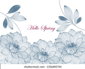 Abstraktes, handgezeichnetes Blumenmuster mit Dahlienblumen. Vektorgrafik. Element für Design.