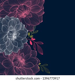 Abstract  hand drawn floral pattern with dahlia flowers. Vector illustration. Element for design.