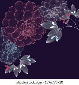 Abstract  hand drawn floral pattern with dahlia flowers. Vector illustration. Element for design.