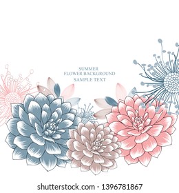 Resumen del patrón floral dibujado a mano con flores dahlia. Ilustración vectorial. Elemento para el diseño.