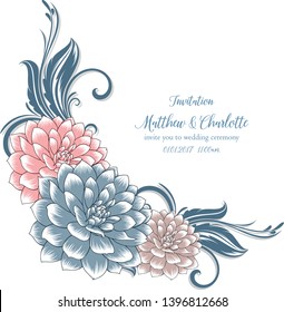 Abstract  hand drawn floral pattern with dahlia flowers. Vector illustration. Element for design.