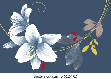 Abstract  hand drawn floral pattern with lily flowers. Vector illustration. Element for design.