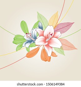 Abstract  hand drawn floral pattern with lily flowers. Vector illustration. Element for design.