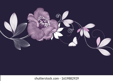 Abstract  hand drawn floral pattern with camelia flowers and butterfly. Vector illustration. Element for design.