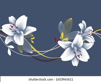 Abstract  hand drawn floral pattern with lily flowers. Vector illustration. Element for design.