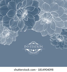 Abstract  hand drawn floral pattern with dahlia flowers. Vector illustration. Element for design.