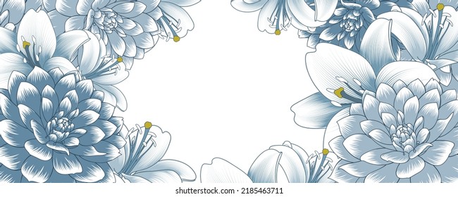 Abstract  hand drawn floral pattern with dahlia flowers. Vector illustration. Element for design.