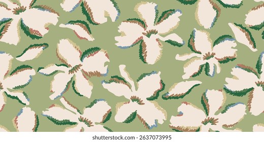 Abstract hand drawn floral pattern, seamless patterns with flowers for fabric, textiles, clothing, printing, packaging, covers, banners, wallpaper, interior decor and backgrounds.